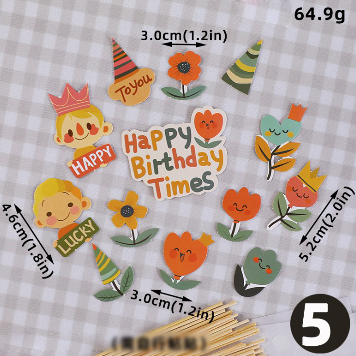 Set 65 que cắm hình bông hoa Happy Birthday Times