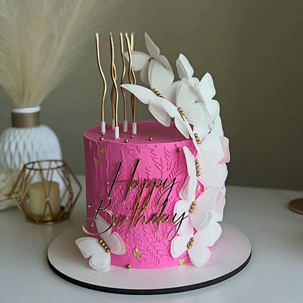 Topper mica mẫu mới chữ HPBD vàng mẫu 68