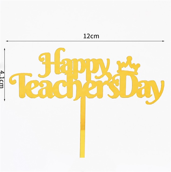Que topper mica Happy Teacher's Day màu vàng (GV)