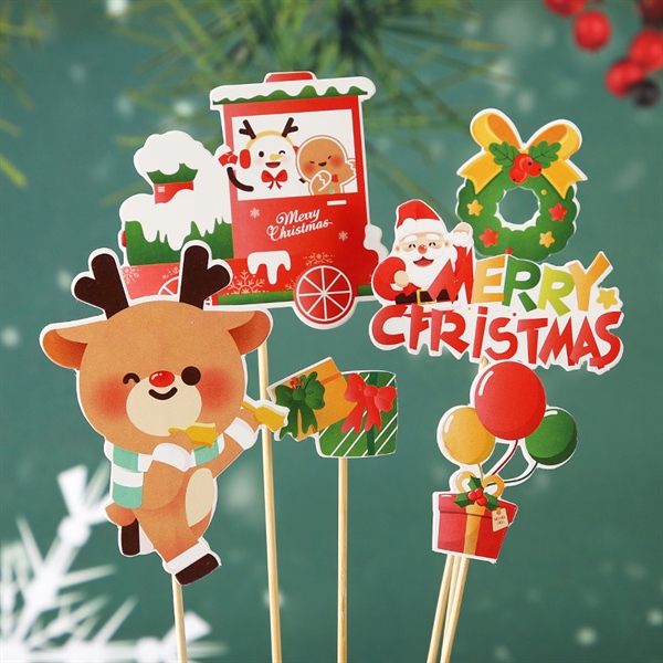 Set que cắm GS tuần lộc hoạt hình + người tuyết + kẹo gừng ngồi xe