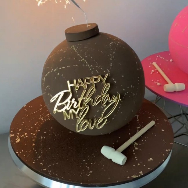 Topper mica HPBD my love mẫu mới màu vàng 26 (ko chân)