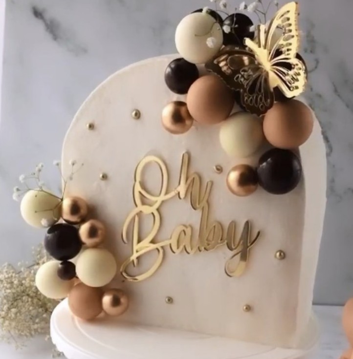 Topper mica Oh Baby vàng mẫu mới (ko chân)
