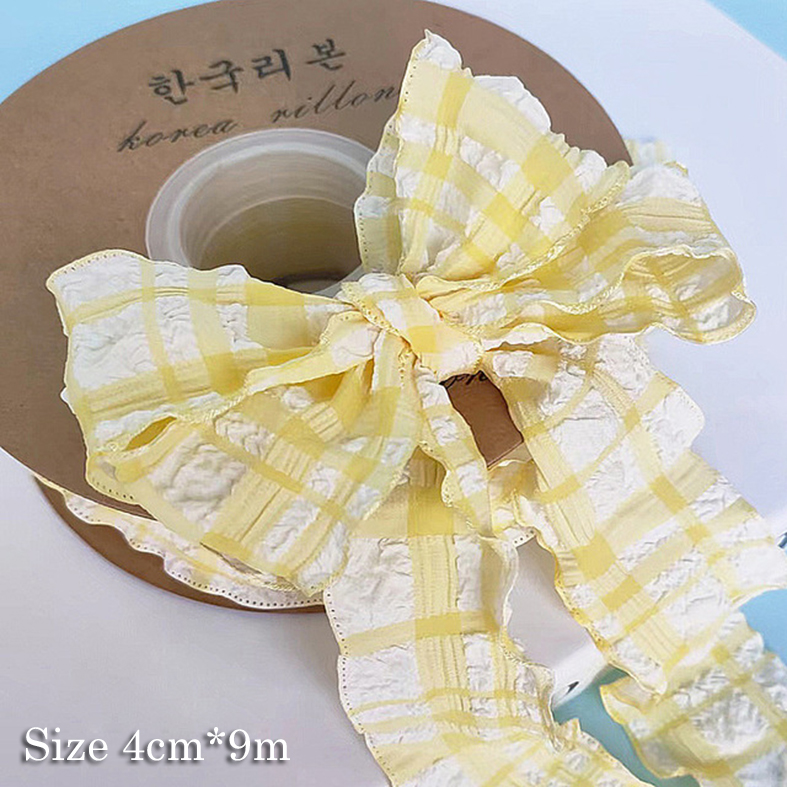 Cuộn ruy băng nhăn + họa tiết caro vàng (4cm*9m)