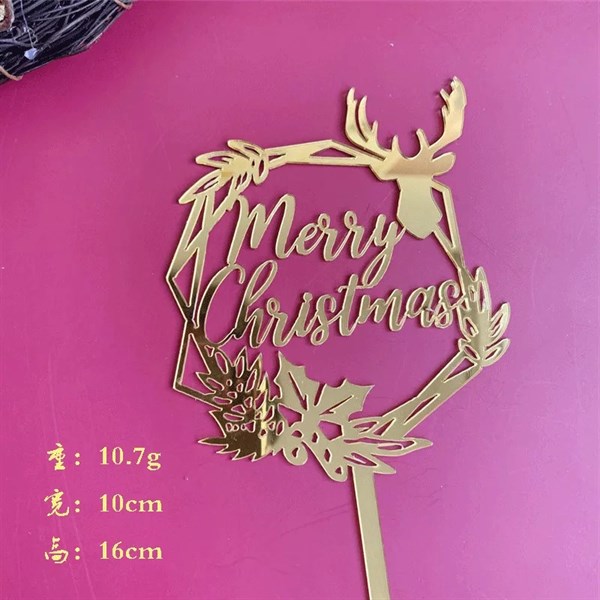 Topper mica GS Merry Xmas vòng lá đa giác + sừng