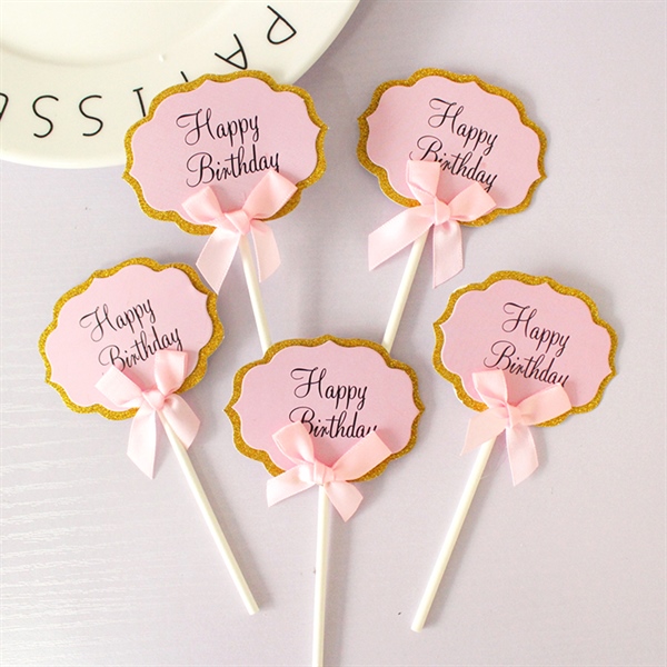 Set que HPBD biển hiệu nơ hồng (5 que)