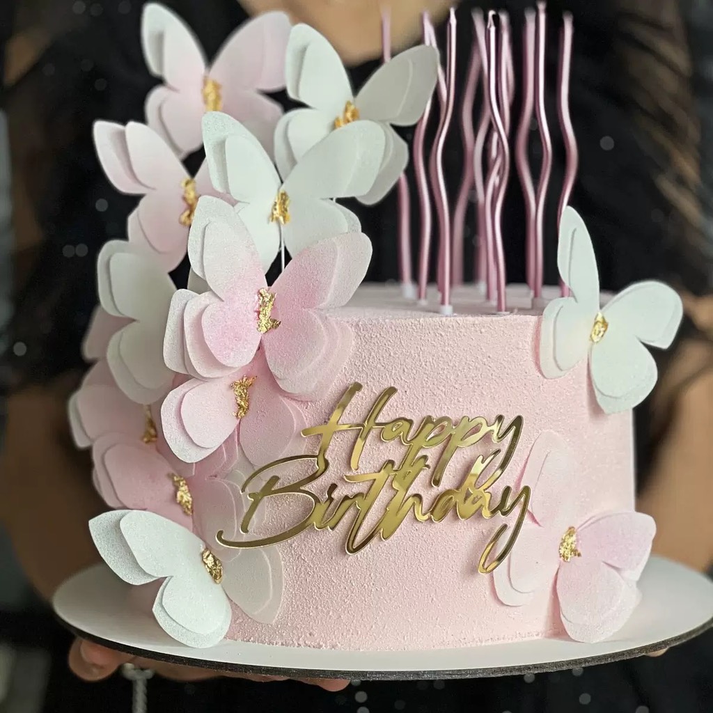 Topper mica mẫu mới chữ HPBD vàng mẫu 48
