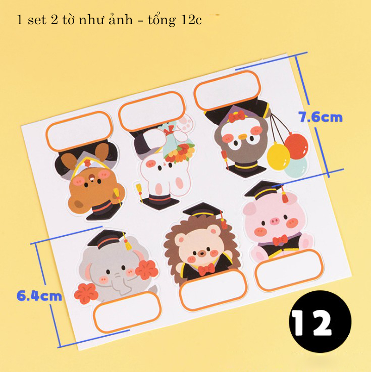 Set 12 que cắm các bé động vật cute đội mũ tốt nghiệp