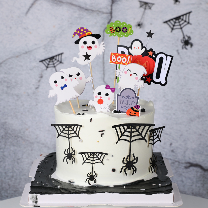 Set 7 que cắm Halloween 5 con ma trắng + bia mộ