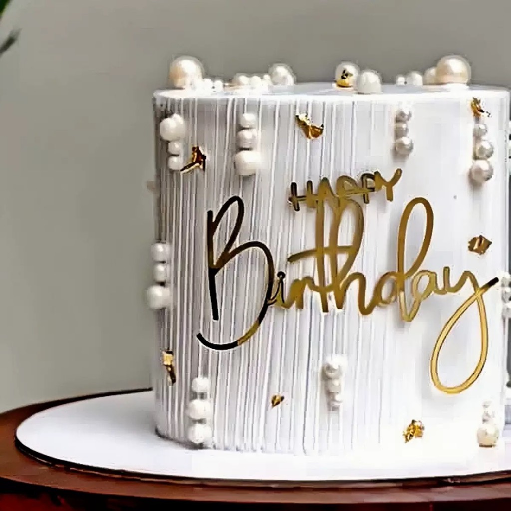 Topper mica mẫu mới chữ HPBD vàng mẫu 49 (Chữ HAPPY nhỏ in hoa)