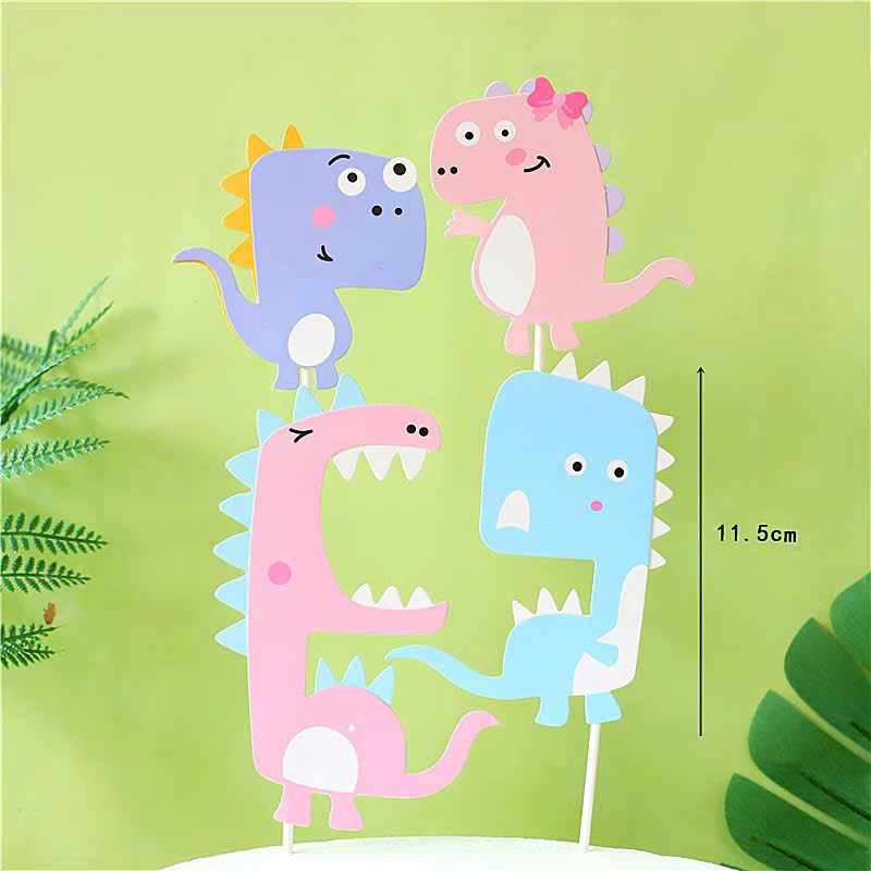 Set 4 que cắm khủng long há mồm xanh hồng tím