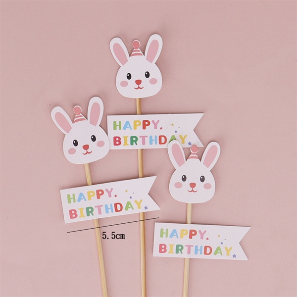 Set 3 que cắm giấy HPBD thỏ trắng mũ hồng (QCG)
