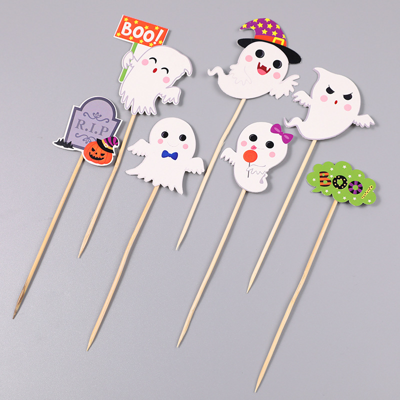 Set 7 que cắm Halloween 5 con ma trắng + bia mộ