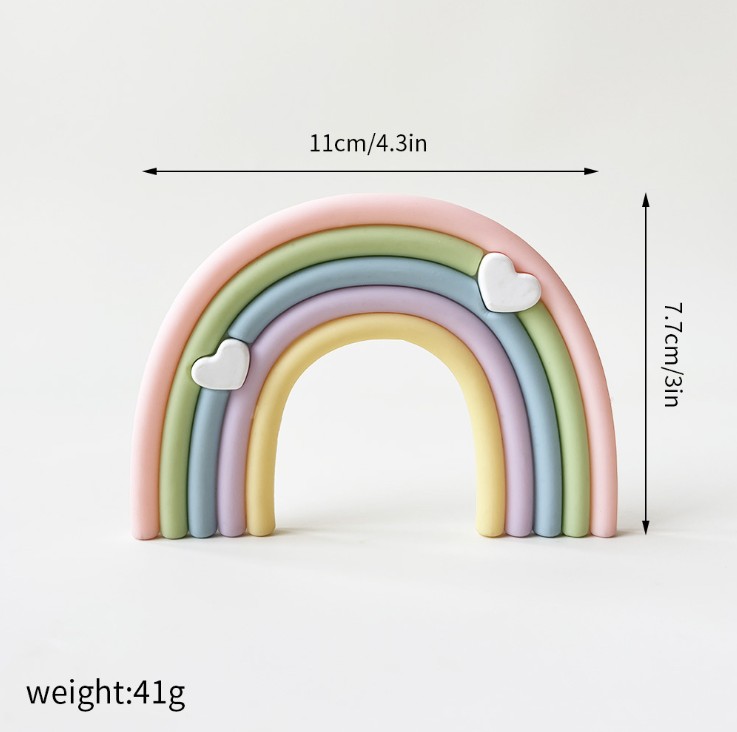 Trang trí silicon hình cầu vồng màu pastel + 2 tim