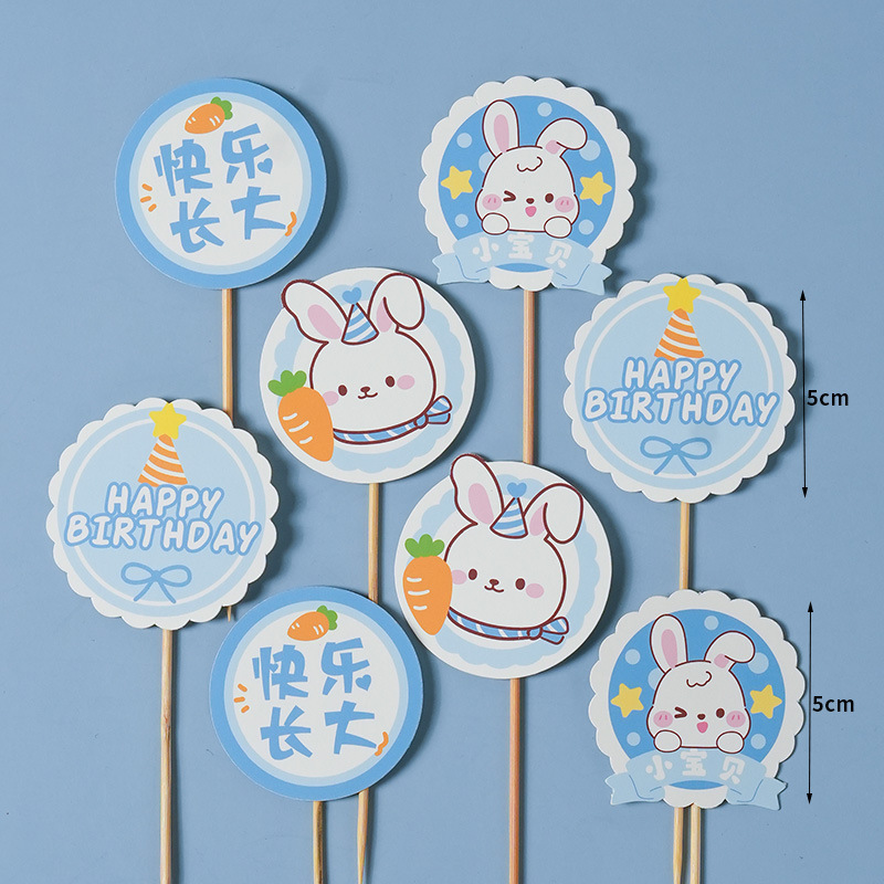 10 set que cắm 8 que HPBD thỏ xanh tròn