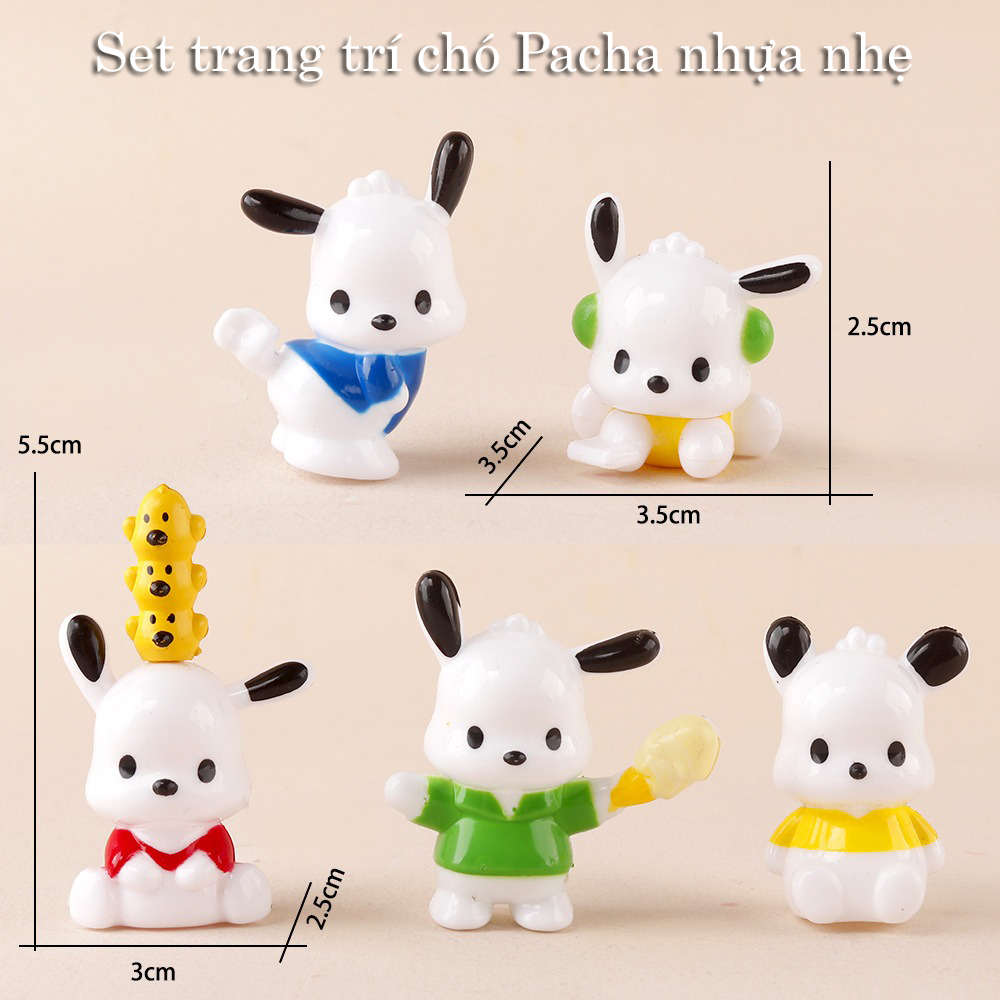 Set trang trí mô hình 5 chú chó Pacha trắng (nhựa nhẹ)