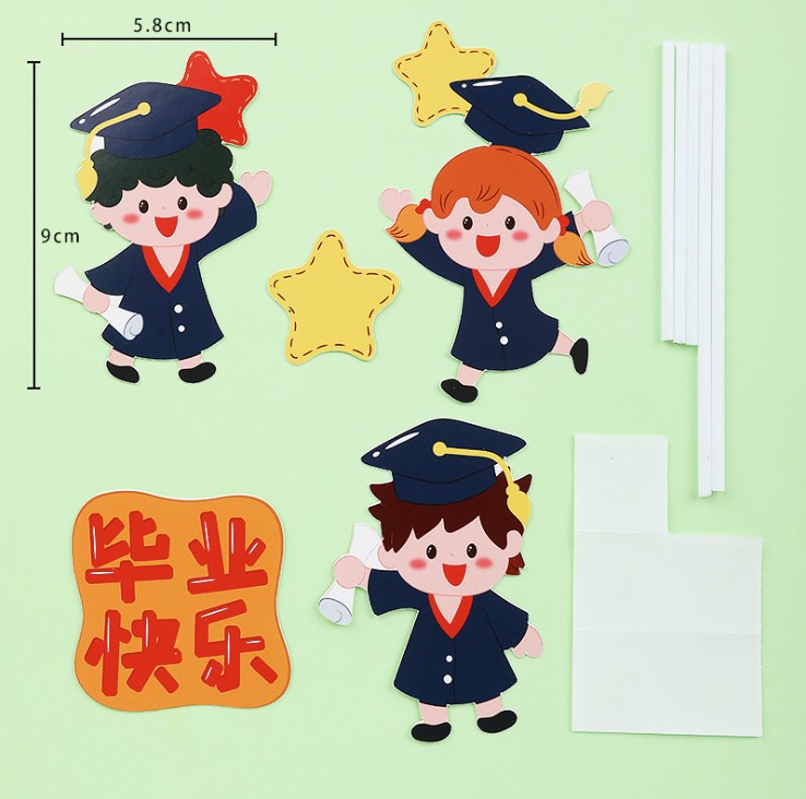 Set 5 que cắm 3 cô bé + cậu bé tốt nghiệp + ngôi sao