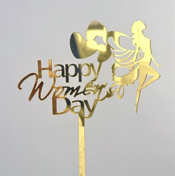 Topper mica Happy Women's Day + cô gái vàng cánh bướm