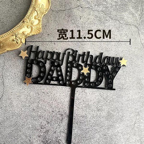 Topper mica HPBD Daddy đen + 4 sao vàng