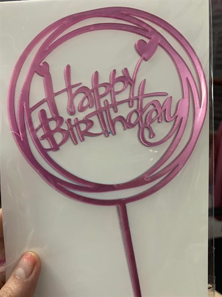 Mica HPBD 2 vòng tròn tim hồng tím
