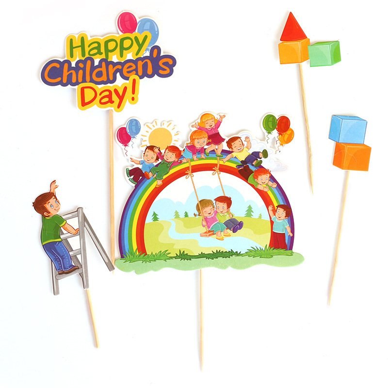 Set 5 que cắm Happy Children's Day + cầu vồng (CD)