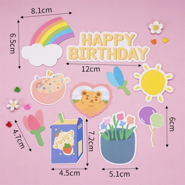 Set que cắm tổng hợp HPBD gấu + cầu vồng + mặt trời + hoa (QCG)