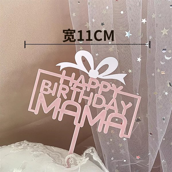 Topper mica HPBD Mama + hộp quà hồng