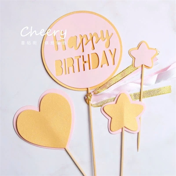 Set que HPBD tròn hồng vàng
