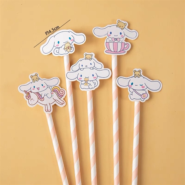 Set 10 que cắm ống hút giấy chó tai dài trắng xinh xắn