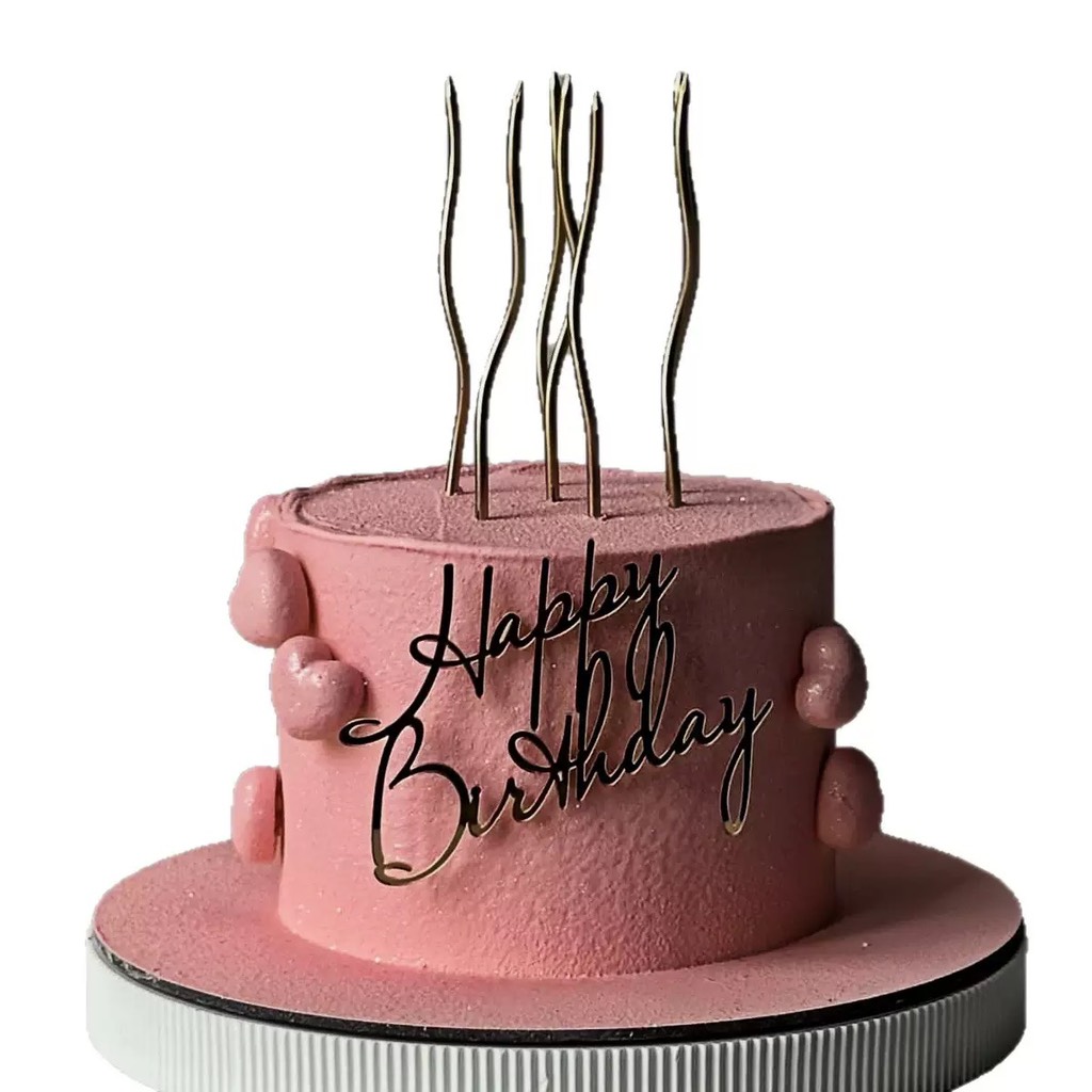 Topper mica mẫu mới chữ HPBD vàng uốn nhẹ mẫu 50