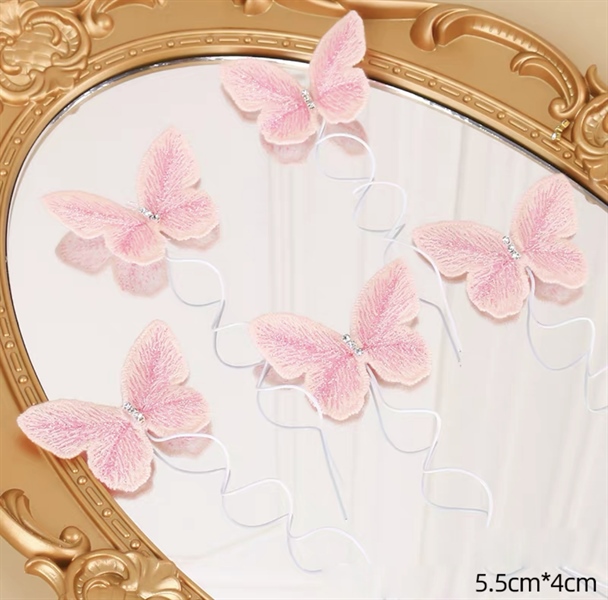 Set 5 que cắm bướm vải thêu màu hồng cao cấp