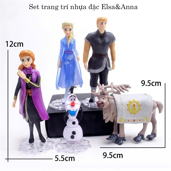 Set trang trí 5 chi tiết Elsa + Anna + hoàng tử (nhựa đặc)