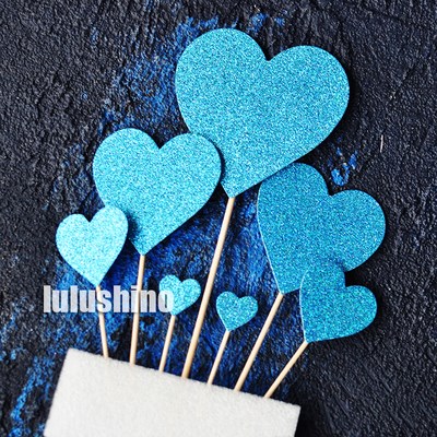 Que cắm tim nhũ to nhỏ xanh da trời
