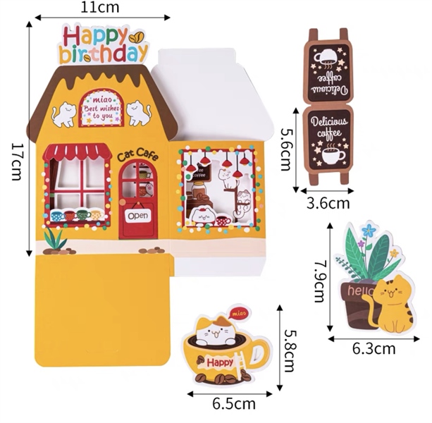 Set trang trí ngôi nhà café mèo giấy