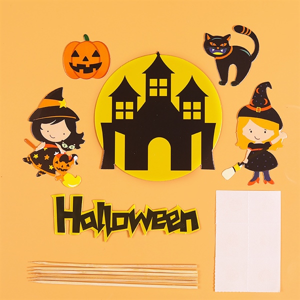 Set que cắm Halloween 2 cô bé + mèo đen + lâu đài