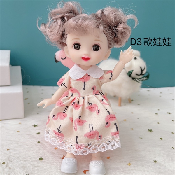 Trang trí búp bê có khớp cao cấp tóc ngắn 2 bên váy hạc hồng