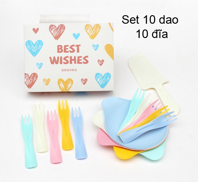 Set dao dĩa sắc màu cao cấp 10 chiếc (nhựa)