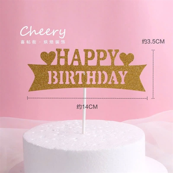 Topper HPBD chữ in vàng