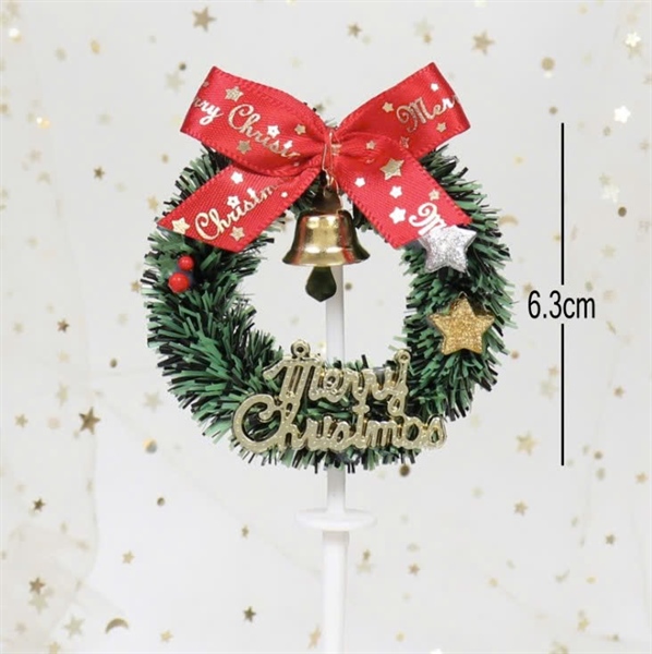 Trang trí GS vòng nguyệt quế Merry Christmas + nơ + chuông + 2 ngôi sao