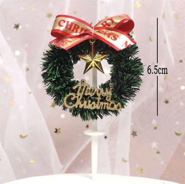 Trang trí GS vòng nguyệt quế Merry Christmas + nơ + sao vàng
