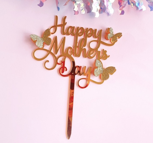 Topper mica Happy Mother's day + bướm vàng