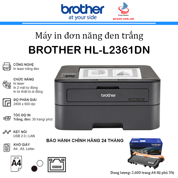 Máy in Laser A4 Brother 2361DN ( In 2 mặt / Lan / USB / tốc độ cao / Tiết kiệm mực )