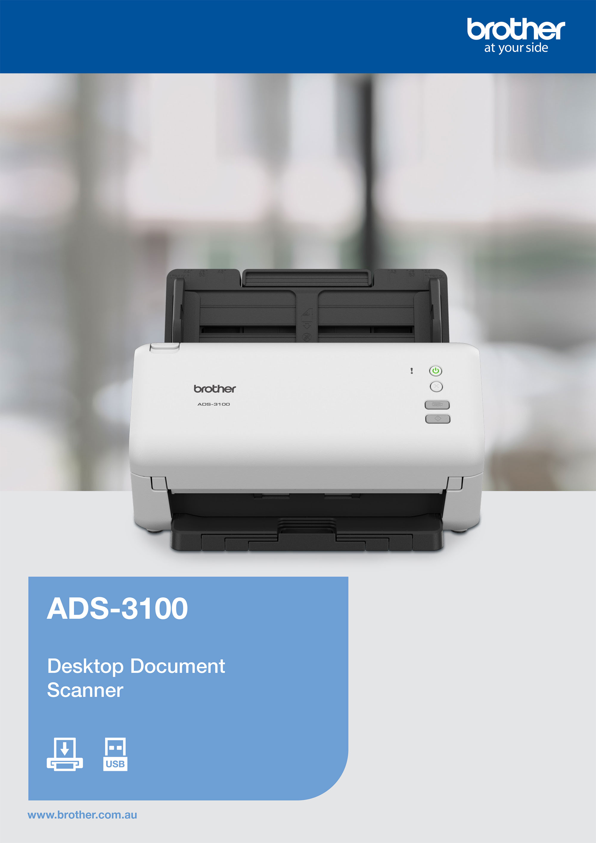 Máy quét Brother ADS-3100 (Scan đảo mặt| A4| A5| ADF| USB)