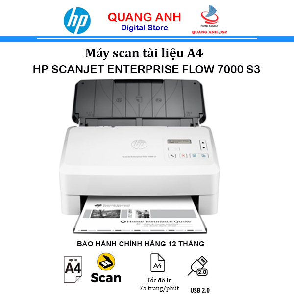 Máy scan HP ScanJet Enterprise Flow 7000 s3 L2757A (A4 | scan 2 mặt | ADF 80 tờ | 75ppm/150ipm | USB 3.0)