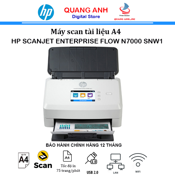 Máy scan HP ScanJet Enterprise Flow N7000SNW1 (6FW10A) (A4| A5| Đảo mặt| ADF| USB| LAN| WIFI)