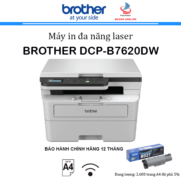 Máy in Laser đen trắng đa năng Brother DCP-B7620DW (A4 | In đảo mặt | Scan | Copy| USB | LAN | WIFI)