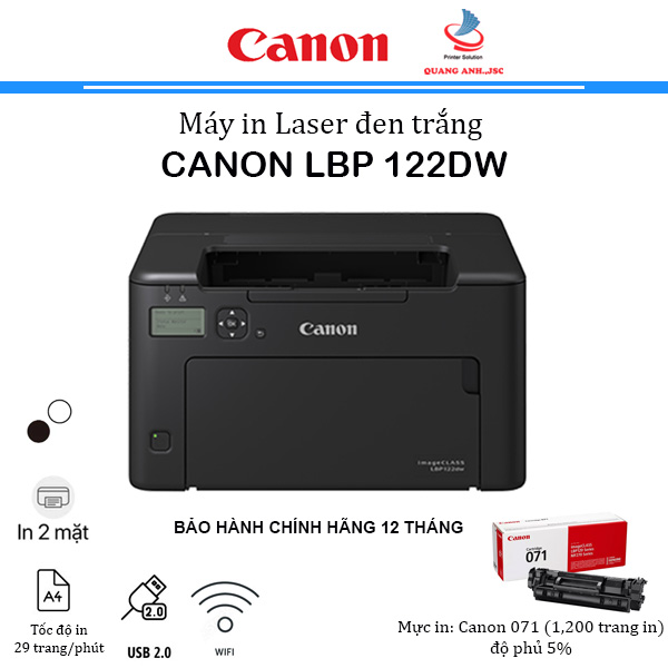 Máy In Laser Đơn Năng Canon 122DW ( in 2 mặt / WIFI / USB / A4 -A5 ) Bảo Hành 12 tháng