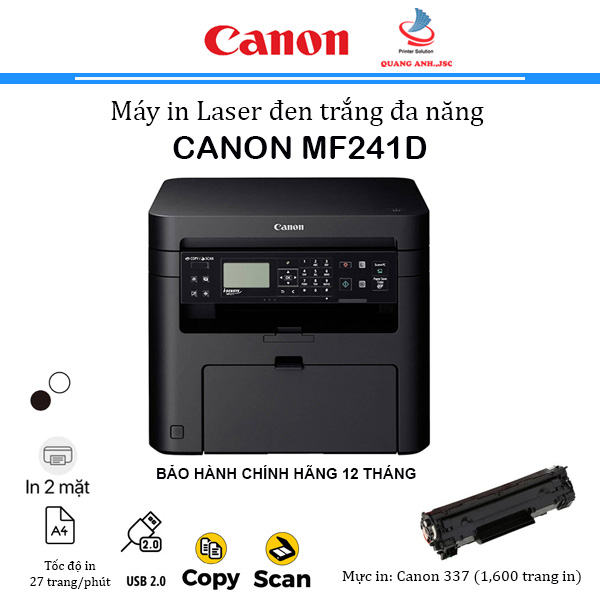 Máy In Laser Đa Năng MF241D ( In 2 mặt/ Copy/ Scan/ USB/ Màn LCD/ A4-A5 ) Bảo Hành 12 Tháng