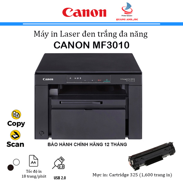 Máy In Laser Đa Năng MF3010 ( In/ Copy/ Scan/ USB/ Màn LCD/ A4-A5 ) Bảo Hành 12 Tháng