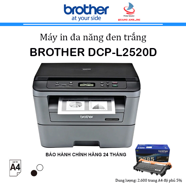 Máy in laser đen trắng Brother DCP-L2520D (A4/A5/ In/ Copy/ Scan/ Đảo mặt/ USB)
