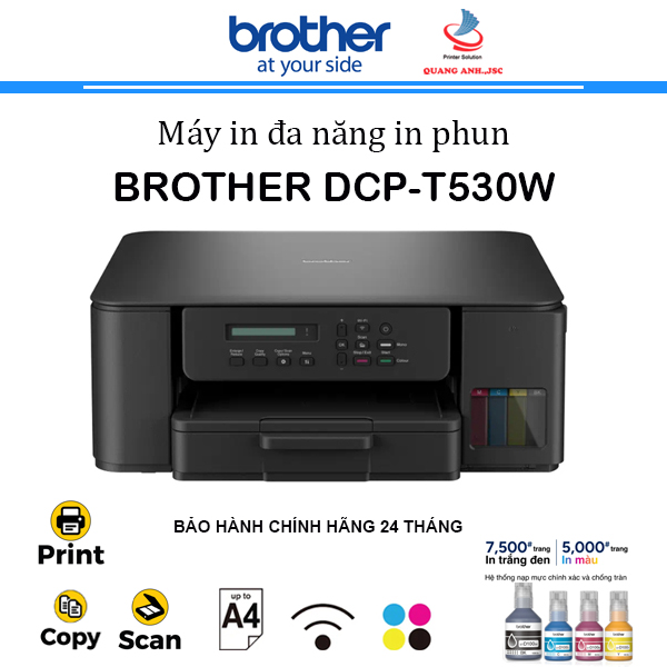 Máy in phun màu đa năng Brother DCP-T530DW (In đảo mặt | Copy | Scan | A4 | A5 | USB | WIFI)